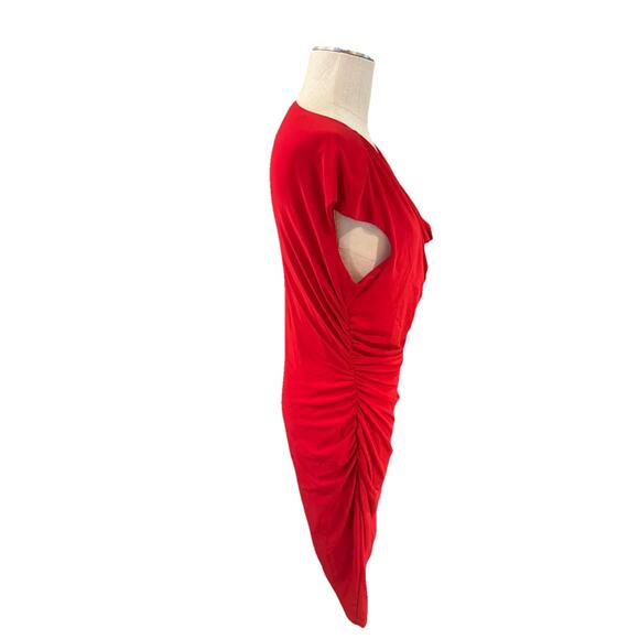 NWT Dressbarn Sheath Dress Womens Size 14 Red Sleeveless Cowl Neck Ruched Waist - Picture 4 of 9